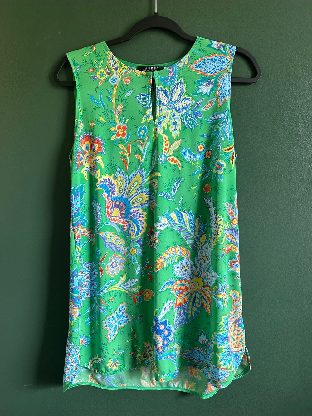 Ralph Lauren Green Floral Sleeveless Tunic Size L